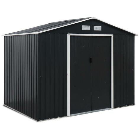 SWEEEK (9 x 6ft) 5.39m² metal garden shed, Ferrain, Anthracite, 277x194x203 cm