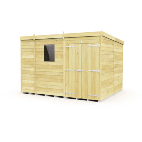 9 x 8 Feet Pent Shed - Double Door With Windows - Wood - L231 x W276 x H201 cm