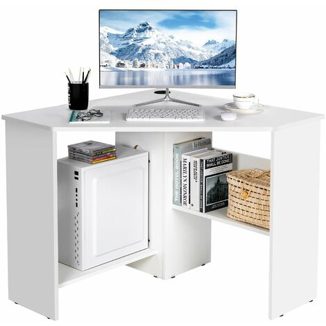 90° Corner Desk Computer Table Home Office Writing Desk Workstation w/ Shelves
