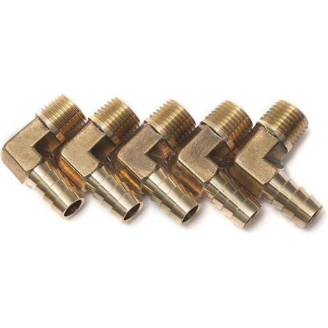 90 Degré Coude Laiton Barbillon Raccord 1/4-Pouce Mâle BSPT x 3/8-Pouce(10mm) ID Tuyau Bateau Eau (paquet de 5)