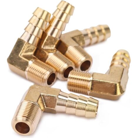 90 Degré Coude Laiton Barbillon Raccord 1/8-Pouce Mâle BSPT x 5/16-Pouce(8mm) ID Tuyau Bateau Eau (paquet de 5)