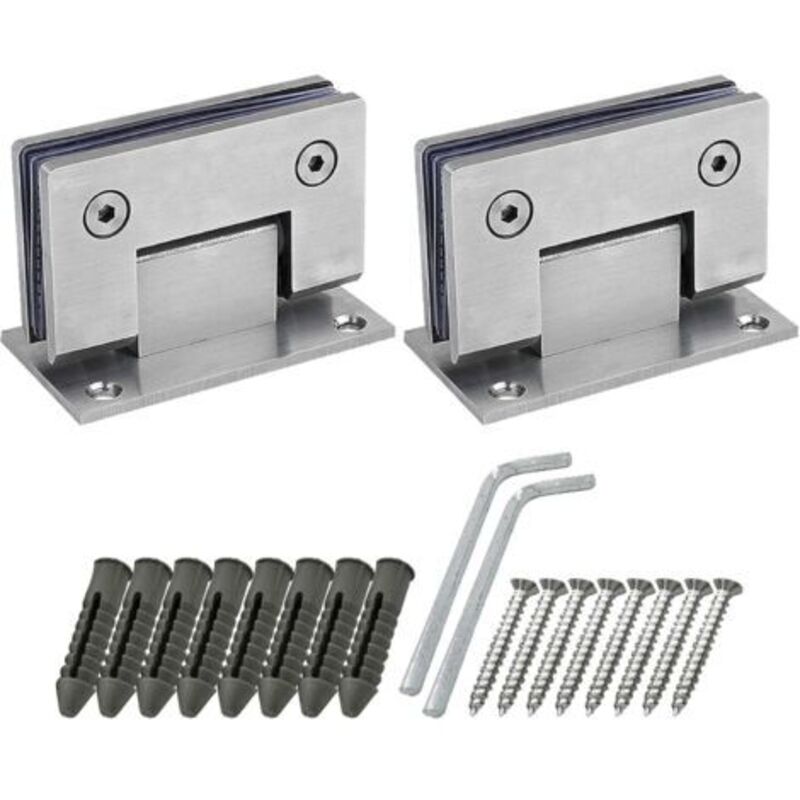 90-Degree Shower Door Hinges, 2x90-degree, with Screws, 4mm Thick Stainless Steel, for Bathroom Door and Glass (Silver)