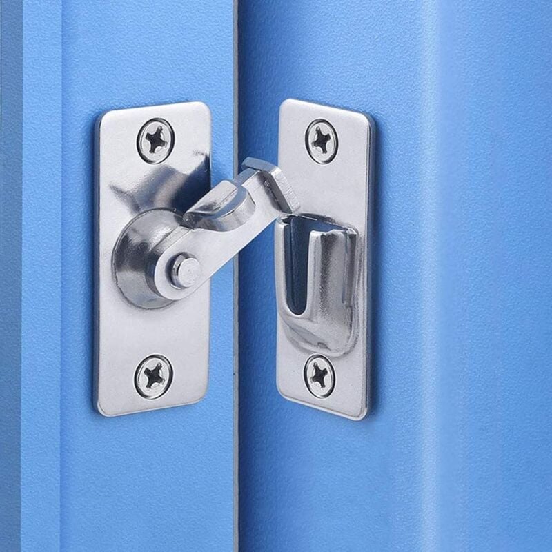 90 Degree Sliding Lock Door Latch, Right Angle Stainless Steel Safety Angle Lock Door Folding Buckle for Sliding Door, Silver