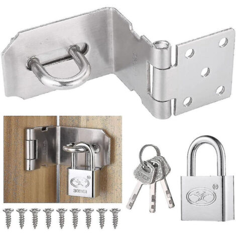 90 Degrés Moraillon de Cadenas avec Cadenas et Vis, Moraillon de Loquet de Porte en Acier Inox, Moraillon Cadenas à Angle Droit Indéformable pour Porte en Bois, Jardin, Fenêtres, Armoires, Garage