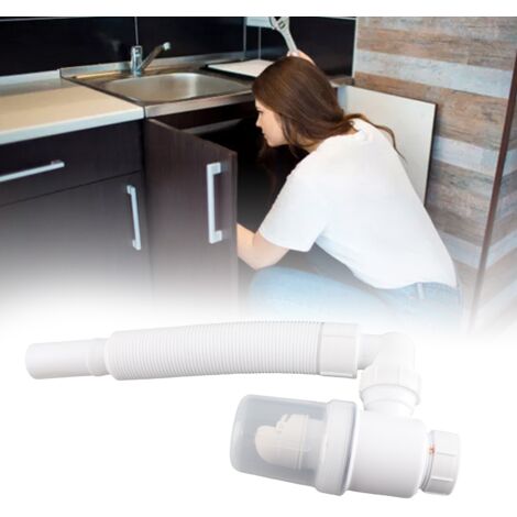 90°-Flexi-Siphon für Waschbecken, 400 g, weißer ABS-Schlauch mit Anti-Verstopfungs-Funktion und Magnetverschluss