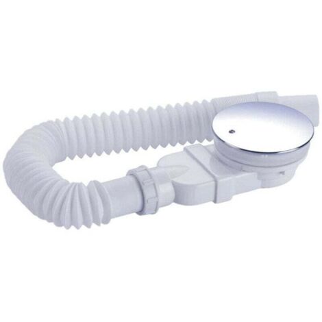 90-mm-Duschablauf, extra flach, Ablaufloch für Duschwanne, Siphon mit Geruchsbindung, Haarsieb, flexibler Schlauch, Chromabdeckung, weiß, einteilig