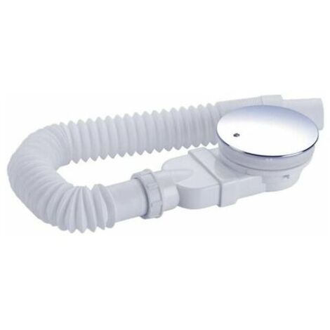 90-mm-Duschablauf, extra flach, Ablaufloch in der Duschwanne, Siphon mit Geruchsbekämpfungssystem, Haarfilter, flexibler Schlauch, Chromabdeckung, weiß, einteilig