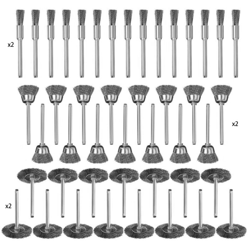 90 Pièces Brosse Metallique pour Perceuse, 3mm Brosse de Roue de Fil en Acier, Ensemble de Brosses Métalliques, pour Polissage, Dérouillage, Nettoyer