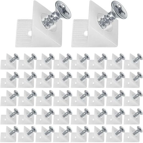 90 Pièces Cales en Plastique pour Meuble Tiroir, Renfort Tiroir Connecteur Arrière Stabilisateurs, Fond de Tiroir Connecteur avec Vis, pour Réparer Affaissement Étagère Meuble, Blanc (90)