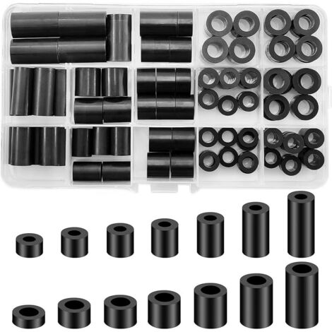 90 Pièces Rondelles d'Espacement Rondes, Entretoise Isolante pour vis M6 M8, Non Filetées Entretoise Rondelles de Support de Colonne, Rondelle Plastique avec Boîte de Rangement (Noir)