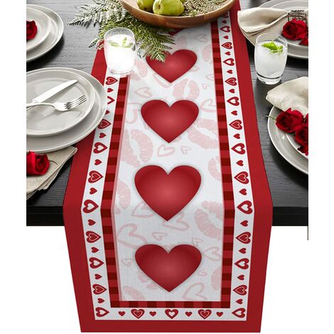90 pouces de long, coeur imprimé cuisine chemin de table à manger commode écharpes, lèvres rouges ferme décor à la maison pour table basse banquet de fête de mariage