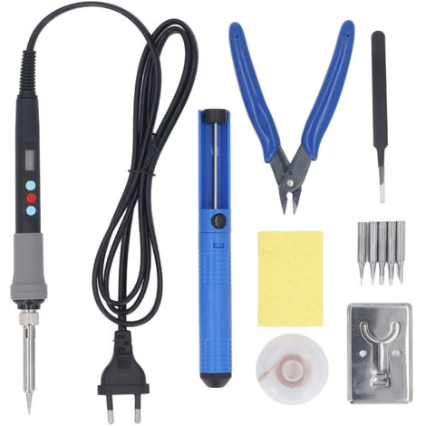 90-W-Lötkolben-Set, Keramikkern, schnelles Aufheizen, einstellbares digitales LCD-Display mit Lötspitzen, Lötdraht, Entlötpumpe, EU-Stecker 200–240 V