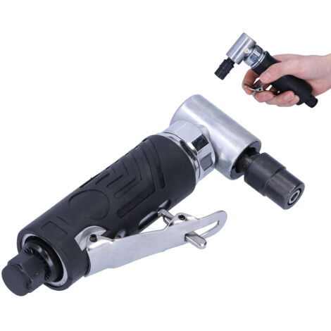 90° Winkel-Druckluftbürste - Gerader Fräser mit M3/M6-Spannfutter - Zinklegierung - 20000 U/min - 621 g - Komplettes Set (Schleifer, Luftanschluss, Spannfutter, 2 Schraubenschlüssel)