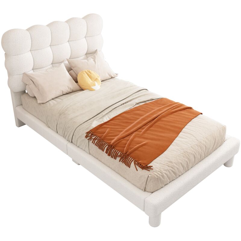 Gutent - 90 x 200 cm lit plat capitonné, tête de lit confortable, élégant et minimaliste - Blanc