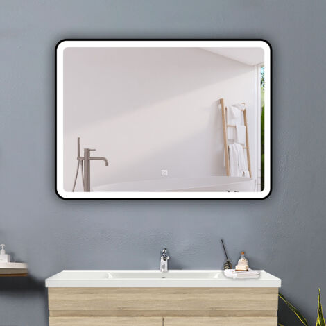 90 x 70cm Badspiegel Touch LED Wandspiegel Badezimmerspiegel Beleuchtung Beschlagfrei Kalt/Warmweiß dimmbar