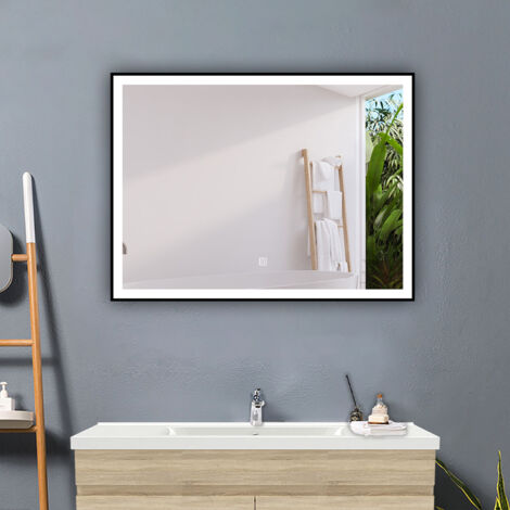 90 x 70cm LED Wandspiegel Badezimmerspiegel Beleuchtung Touch Badspiegel Beschlagfrei Kalt/Warmweiß dimmbar