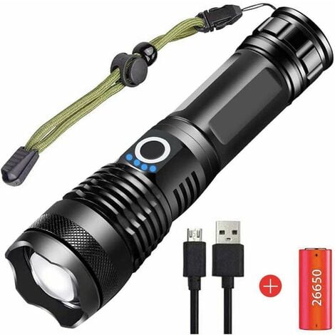 DERRUI 90000 Lumens Lampe Torche LED Ultra Puissante, USB Rechargeable XHP70 Lampe de Poche, 5 Modes Haute Puissance Torche IPX65 Étanche avec Batterie 3000mAh pour Camping, Activités de Plein Air