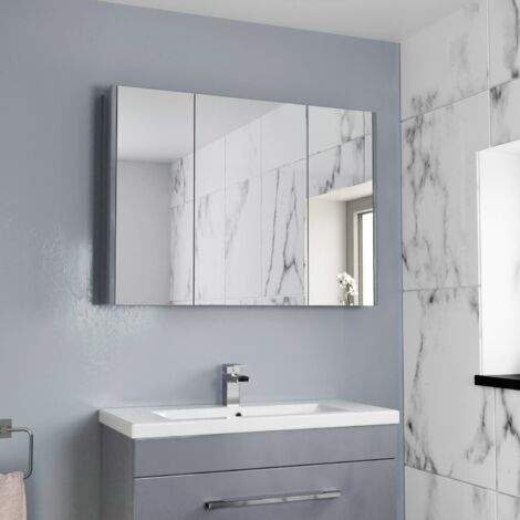 900mm Bathroom Mirror Cabinet Three Door Cupboard Wall Mounted