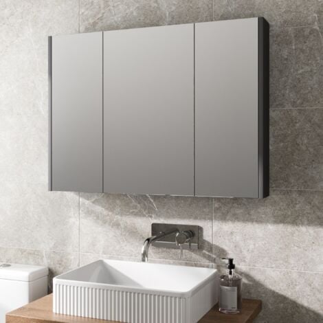 900mm Bathroom Mirror Cabinet Three Door Cupboard Wall Mounted