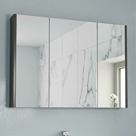 main image of "900mm Bathroom Mirror Cabinet Three Door Cupboard Wall Mounted Grey"