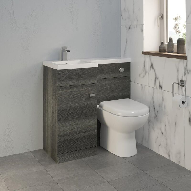 900mm Bathroom Vanity Unit Basin & Toilet Combined Unit LH Grey