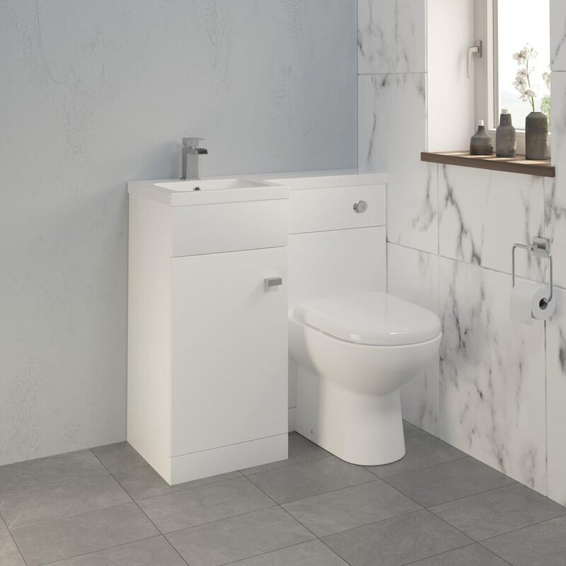 900mm Bathroom Vanity Unit Basin Toilet Combined Unit Lh White