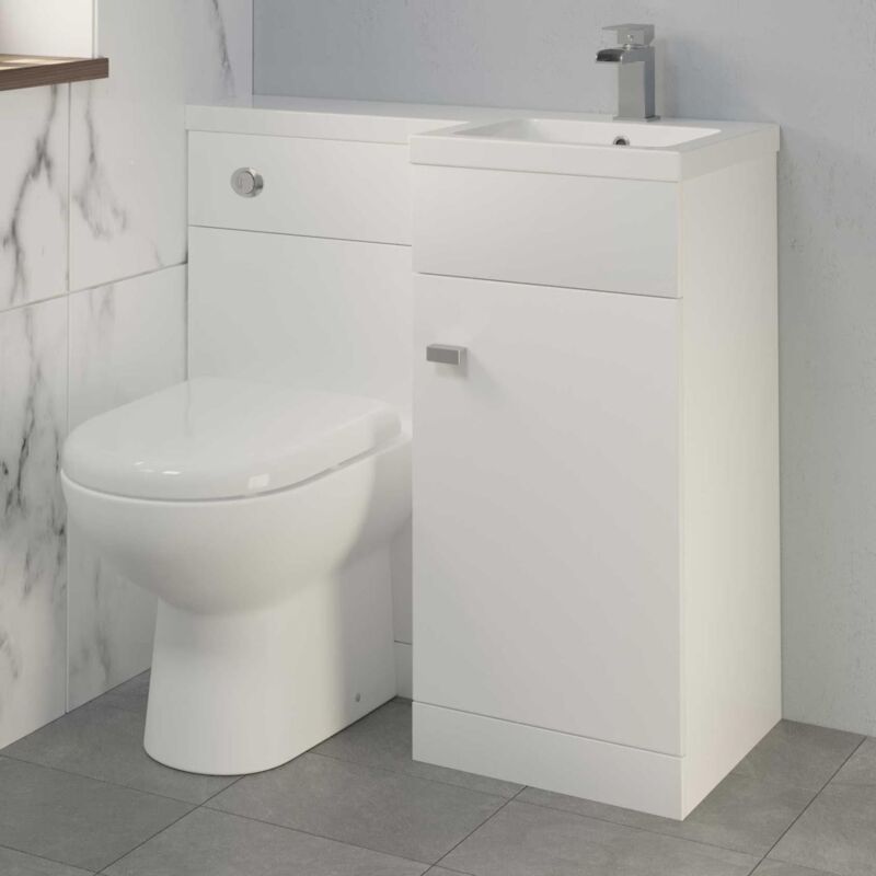 White Combination Vanity Unit Basin Sink Toilet Bathroom Furniture 900mm Right Hand & d Shaped Toilet Pan