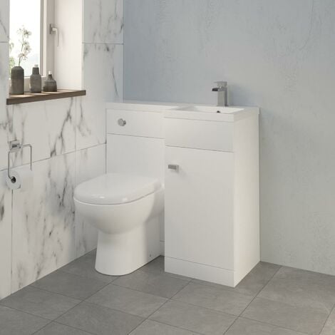 900mm Bathroom Vanity Unit Basin & Toilet Combined Unit RH White - White