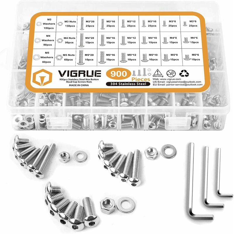 900PCS M3 M4 M5 304 in Acciaio Inox Testa