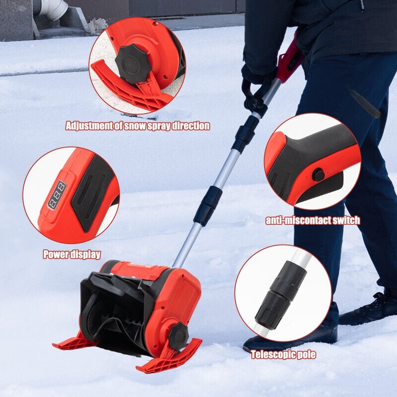 Outigo - Pelle à neige sans fil 900W, Souffleuse à neige à batterie 21V, Souffleuse à neige à batterie avec plaque directionnelle et poignée avant