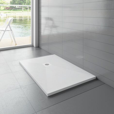 900x1000x30mm Rechteck Weiß Schiefereffekt Duschwanne mit Ablaufgarnitur plastik Ablaufabdeckung