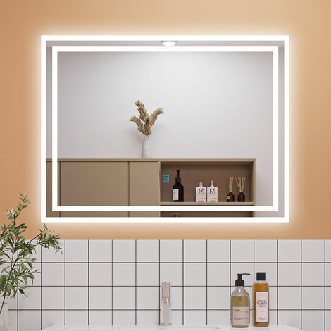 900x700mm Bathroom Mirror with LED Lights, Anti Fog Touch Sensor Vanity Wall Mounted Frameless Vertical or Horizontal IP44 Rated Waterproof Dustproof