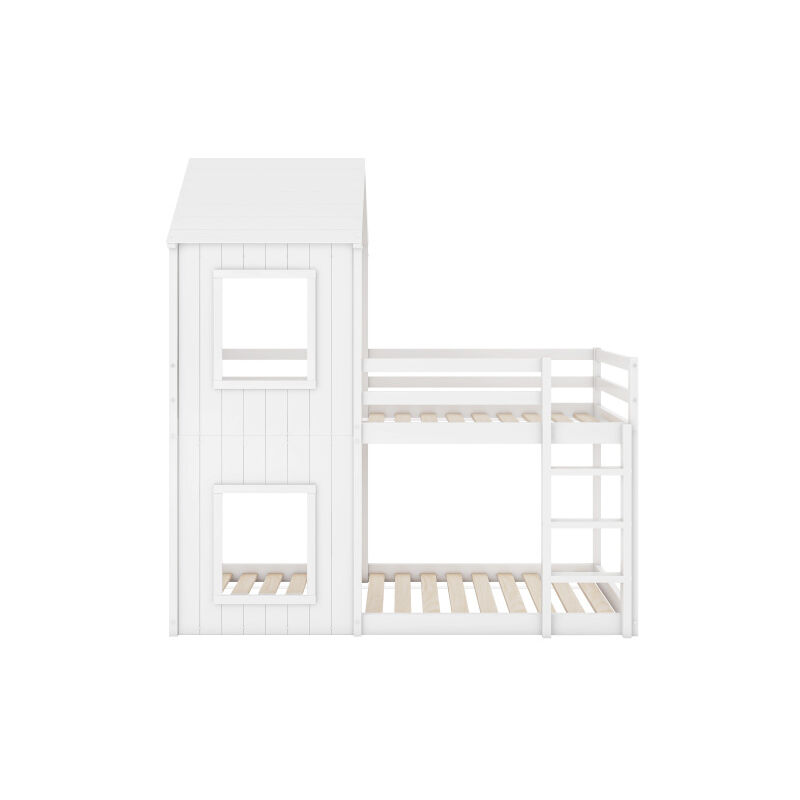 Ineasicer - 90200cm Lit superposé, lit d'enfant, lit de maison pour filles et garçons, avec échelle & baldaquin, du sol au plafond, en bois massif,