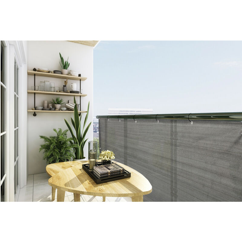 

Malla de ocultacion Balcon, Malla Protección Visual Jardín, Gris oscuro Pantalla de privacidad, contra el Viento con Cuerdas 500 x 90 cm - 909 Outdoor