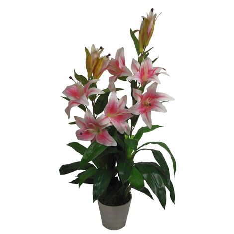 90cm (3ft) Artificial Lily Stargazer Style Lillies Plant Large Flowers Pink
