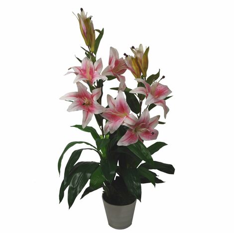 90cm (3ft) Artificial Lily Stargazer Style Lillies Plant Large Flowers Pink