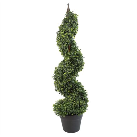 90cm (3ft) Tall Artificial Boxwood Tower Tree Topiary Spiral Metal Top