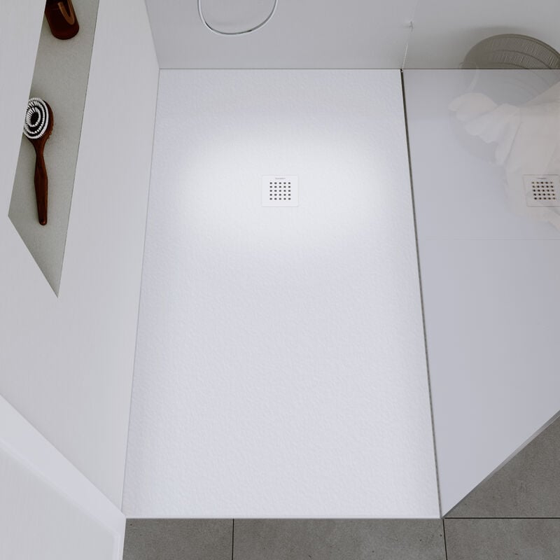 Receveur de douche fonte minérale Blanc mat 140x90x2,5cm, Bac à douche antidérapant Salle de bain, Pente écoulement - Durabayas Blanc mat, 90 cm