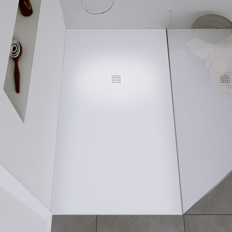 Receveur de douche fonte minérale Blanc mat 140x80x2,5cm, Bac à douche antidérapant Salle de bain, Pente écoulement - Durabayas Blanc mat, 80 cm