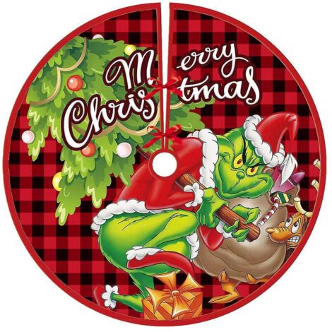 90cm Jupe Sapin De Nol,grinch  Carreaux Rouges Couvre Pied Sapin Noel, Arbre De Noel Decoration, Joyeux Nol Jupe D'arbre Tapis Pour Sapin Pour Nol