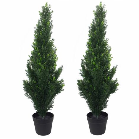 90cm Pair of Artificial Cedar Cypress Topiary UV Resistant