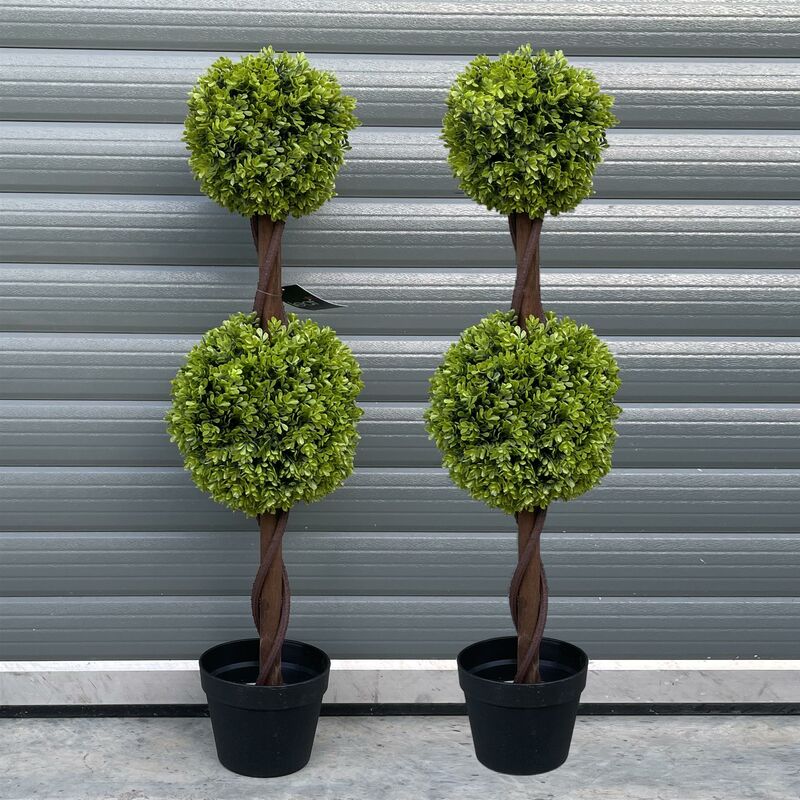 Leaf - 90cm Pair of Green Double Ball Topiary Trees