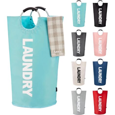 90L Panier à Linge Grande Capacité, Sac à Linge Pliable avec Poignées Rembourrées, Corbeilles à linge，Idéal pour le Rangement et le Transport des Vêtements,Bleu clair