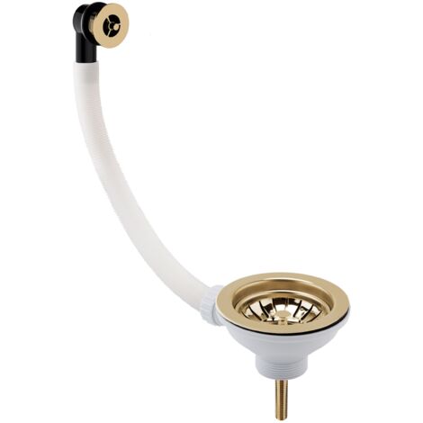 90mm - Fireclay Kitchen Sink Basket Strainer Waste with Overflow - Brushed Brass