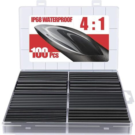 90mm Kit de Gaine Thermorétractable Etanche 4:1 Tube Thermoretractable à Double paroi - Revêtement adhésif - Gaine Thermo - Noire-100Pièces