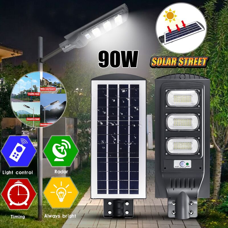 

90W 150 LED Radar de luz de calle de inducción solar Lámpara de sincronización al aire libre + Control remoto (Negro, Temporizador / Control de luz /