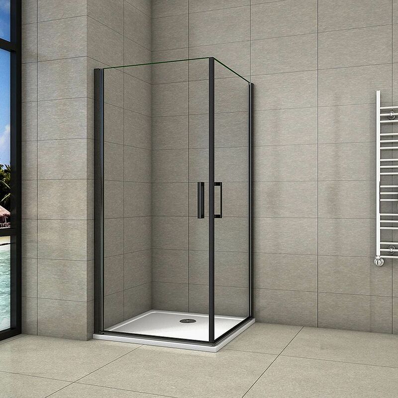 90x80x200cm Schwarz Eckeinstieg 8mm Easyclean esg Sicherheitsglas