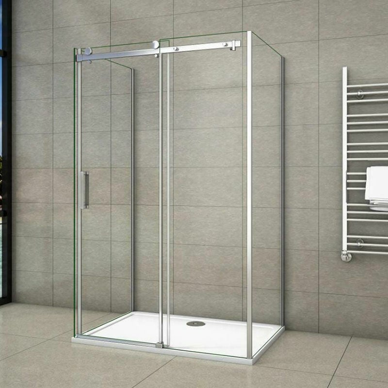 Aica Sanitaire - U-Form Duschkabine 8mm nano esg Eckeinstieg Schiebetür 140x195cm mit Seitenwand:80x80x195cm + Duschtasse 140x80cm Duschabtrennung