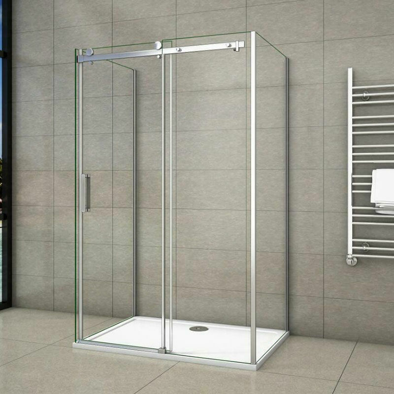 U-Form Duschkabine 8mm nano esg Eckeinstieg Schiebetür 150x195cm mit Seitenwand:80x80x195cm Duschabtrennung Echtglas Duschtür Dusche Glastür