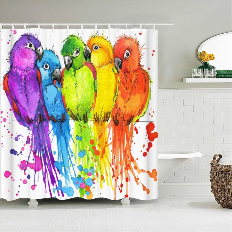 90x180cm Oiseaux Colorés Rideaux De Douche Imperméables Rideaux De Salle De Bains Impression 3D Décoration De La Maison Polyester Tissu Écran De Bain